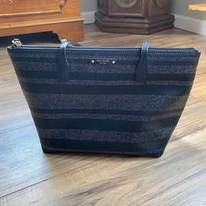 Kate Spade Haven Lane Hani Striped Tote Bag in Black Glitter